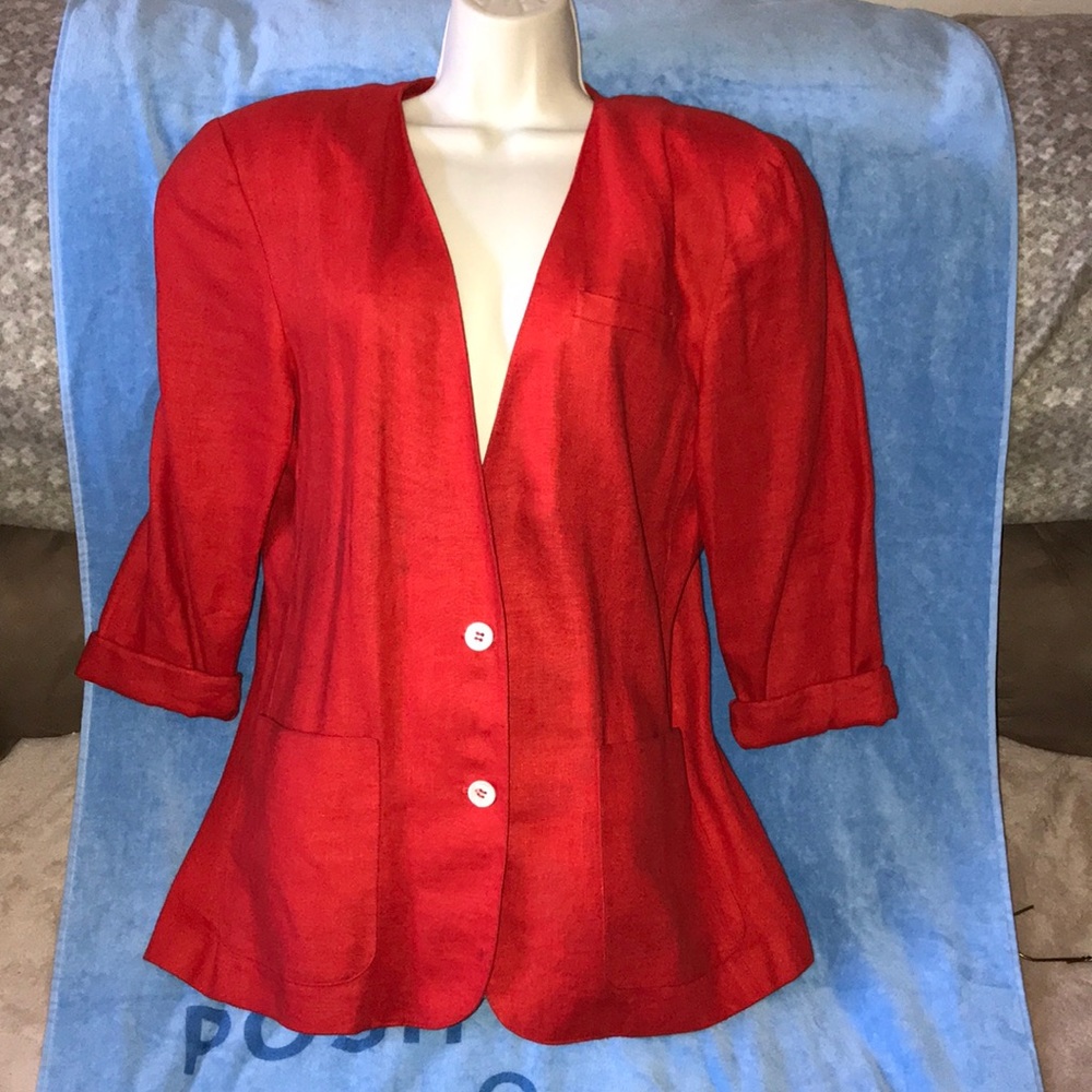 Liz Claiborne collection 100% linen size 14 red blazer 💕